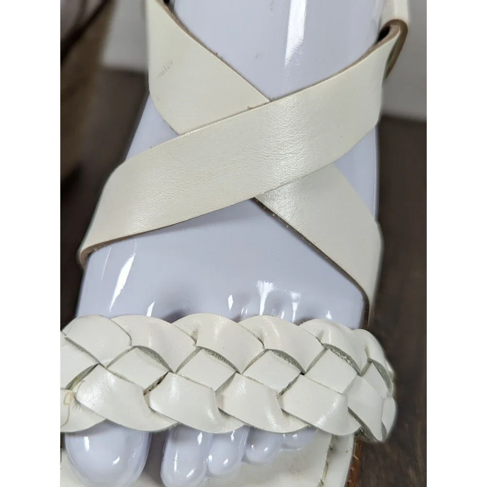Antonio Melani Strappy Braided Raffia Wedges Sandals Women's 6 White Leather
